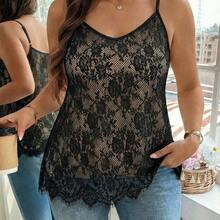 Plus Size Women Summer Casual Vacation Floral Lace Camisole - Multicolor - Ver 9