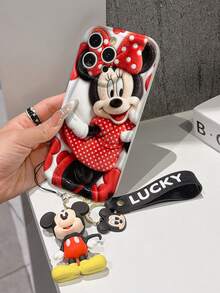 Disney Mickey Mouse Clubhouse Phone Case : 3D Fluffy Pattern Border Protector Phone Soft Phone Case With A Free Cute Mickey Bracelet Chain Lanyard, Mickey, Minnie, Goofy, Donald Duck, Daisy Duck, Pluto, For Apple 17 Promax 17 Pro 16 15 14 13 12 11 Pro Max XS Max X XR Soft Cover Summer Phone Case - trắng - Xem 4