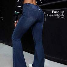 Plus Size Women's Fashion Bell Bottom Pocket Jeans Bootcut Jeans For Women - Azul - Ver 3