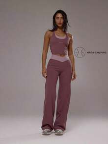 Sport Pantalones de yoga con cintura cruzada y capas, conjunto deportivo solo para actividad, entrenamiento, gimnasio, pilates, fitness, uso diario casual, cuarzo ahumado, verano, vacaciones - Morado - Ver 6