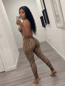 Slayr Nuevo Mono Ajustado de Mujer con Estampado de Leopardo y Espalda Descubierta, Estilo Sexy y Delgado, Pantalones Largos, Ideal para Primavera/Verano, Festivales de Música, Día de San Valentín, Estilo Casual y Sencillo, Básico, Y2K, Sensación de Internet, Superventas, para Citas Diarias, Estilo Chica Sexy, Cuello Redondo, Espalda Descubierta, Traje de Entrenamiento, Body Deportivo, Estampado de Cebra, Top de Yoga para Mujer - Multicolor 4 - Ver 9