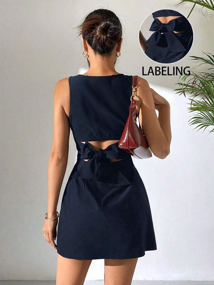 Vestido sin mangas tejido con espalda descubierta para mujer en color marrón - Azul marino - Ver 1