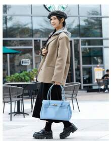 Tote Bag With Stitched Seams, Large Capacity, PVC Shoulder Bag - 純白 - 查看 5