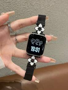 Dây đeo đồng hồ hình hoa thời trang, tương thích với Apple Watch. - màu đen - Xem 1