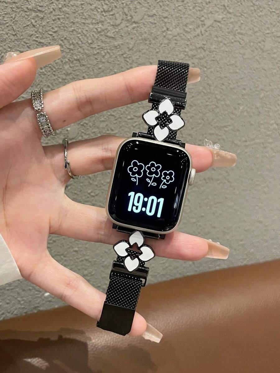 Dây đeo đồng hồ hình hoa thời trang, tương thích với Apple Watch. - màu đen - Xem 1