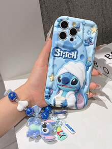 Disney Has Authorized, Phone Case - Chain Set, The Stitch Lilo & Stitch 3D Phone Case Plus A Silicone 3D Stitch Bracelet With Metallic Ring Removable Bracelet, Stitch And Angel Pattern, Compatible With Iphone17/16/15/14/13/12/11/XS/XR/X Plus Pro Max, A Stylish Cartoon Phone Case, The Perfect Gift Choice, Phone Protection, Durable Phone Cover, Great Gift For Friends And Family. - 白色 - 查看 4