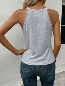 LUNE Camiseta de tirantes de cuello halter casual y cómoda para mujer, 95% algodón, adecuada para el verano - Gris Claro - Ver 2