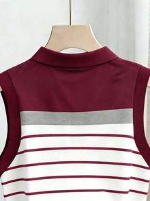 Camiseta de tirantes casual de mujer con estampado de rayas y bordado para el verano - Multicolor 11 - Ver 4