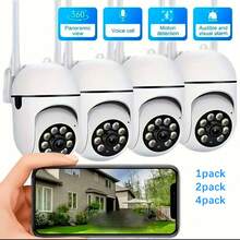 1/2/4 piezas Cámara de inalámbrica WiFi Full HD, conexión WiFi de 2.4G, tecnología avanzada de inclinación-giro-zoom, visión nocturna a todo color, audio bidireccional, seguimiento inteligente de movimiento, adecuada para monitoreo de ancianos/mascotas en interiores, cámara de para el hogar - Blanco - Ver 2
