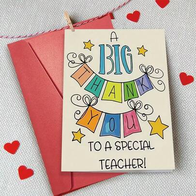1 Thiệp cảm ơn hình ngôi sao dễ thương dành tặng giáo viên, thiết kế cờ hiệu "Gửi người thầy/cô đặc biệt", món quà lý tưởng dành cho người hướng dẫn và gia sư.