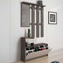 Dmora Garolfo - Mobile da Ingresso, 25.5x100x190h cm Beige, Specchio Incluso - Beige - Visualizzare 1