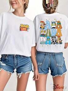 Autorización genuina de , camiseta de algodón 100% para mujer con estampado del personaje DADA de  - Estampado creativo de dibujos animados, tela ligera y transpirable, cuello redondo regular, camiseta casual de verano para la calle, camiseta de , regalo para las fiestas. - Negro - Ver 6