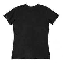 Playera de mujer 100% algodón manga corta cuello redondo estampado de frase colorida estilo retro para verano - Negro - Ver 2