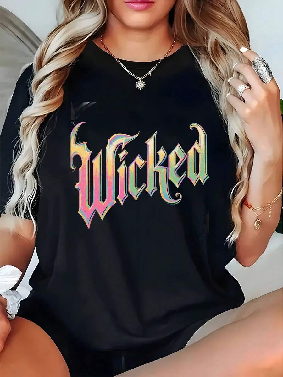 Una camiseta retro de manga corta para mujer, moderna y a la moda, adecuada para actividades al aire libre en primavera y verano, la camiseta "Evil Lady" con estampado que cambia de color en arcoíris - camiseta negra casual, de diseño elegante, ultra suave y transpirable para el verano - el regalo perfecto para mujeres a la moda.blusas para mujer,blusas casuales para dama,tops,, mujer premium,y2k,playeras de mujer curvy,ofertas y liquidaciones ropa mujer,playeras deportivas para mujer,,playeras de hombre, mujer,blusas>elegante V6W2 - Negro - Ver 1