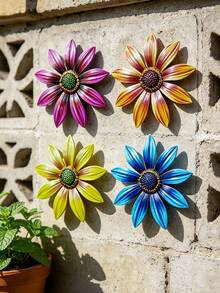 1 pièce/4 pièces Fleur de marguerite en métal coloré, décoration murale pour l'extérieur et le jardin, sculptures murales florales résistantes aux intempéries, cadeau parfait pour les amateurs de jardinage, art mural vibrant pour le patio, la clôture, le jardin et la décoration de la maison pendant les fêtes - C - Voir 8