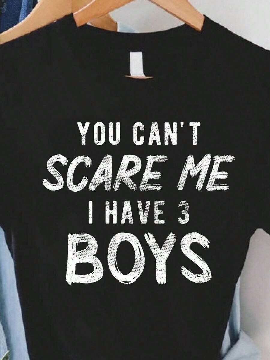 1 Funny Mother's Day T-Shirt For Mom - With The Humorous Slogan "You Scared Me, I Have Three Children", Casual Short Sleeve Crew Neck T-Shirt, Machine Washable, Black Text T-Shirt, Perfect Gift For Mothers With Three Children, Casual And Stylish Cotton T-Shirt, 180g 100% Cotton. - 黑色 - 查看 1