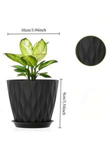 4pcs Set Wavy Plastic Flower Pots, Suitable For Indoor And Outdoor Planting, With Drainage Holes And Trays, Wavy Texture Flower Pots, Suitable For Indoor Plants, Suitable For Water Plants, Fig Leaves, Etc. - Multicolor - View 3