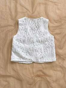 Blusa de tirantes con estampado tropical, cuello en V y mangas acampanadas con nudo, para vacaciones de verano para mujeres - Blanco 2 - Ver 2