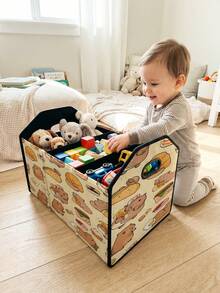 1pc Compartment Storage Box, Laundry Basket, Large Capacity Foldable With Patterned Print, Suitable For Nursery, Bedroom, Baby Clothes, Under Bed Storage, Toy Storage - Multicolor - View 5