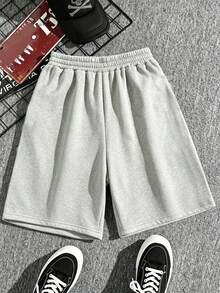 Men's Sports Knit Shorts, Summer Outdoor Casual Solid Color Sweatpants - Light Grey - View 3