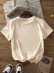 Soft 100% Cotton T-Shirt. Women's Summer T-Shirt With Modern Prints, Casual T-Shirt, 180 Grams. Breathable Cotton Tee, All-Around Cool. - 杏色 - 查看 2