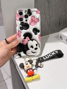 Disney Mickey Mouse Clubhouse Phone Case : 3D Fluffy Pattern Border Protector Phone Soft Phone Case With A Free Cute Mickey Bracelet Chain Lanyard, Mickey, Minnie, Goofy, Donald Duck, Daisy Duck, Pluto, For Apple 17 Promax 17 Pro 16 15 14 13 12 11 Pro Max XS Max X XR Soft Cover Summer Phone Case - 白色 - 查看 3