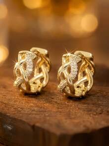 Women's Gold Cross Earrings, Elegant And Luxurious With Cubic Zirconia, Ideal For Daily Use, Parties, Weddings, Anniversary Gifts, Modern And Versatile. - 鏤空交叉線耳環 - 查看 4