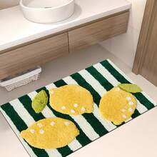 1pc Soft Faux Wool Rug, Fresh Lemon Stripe Design Floor Mat, Bathroom Decor Carpet, Suitable For Bathroom, Bedroom, Kitchen, Washable And Easy To Clean, Perfect Home Decor Faux Wool Rug, Holiday Decoration Carpet - Multicolor - View 3