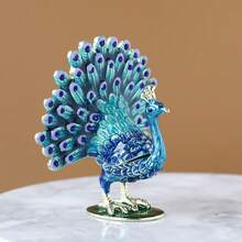 SUSUZUKU 1pc New Peacock Feather Jewelry Box, Enameled & Studded With Diamonds, Peacock Jewelry Box For Home Decor, Metal Craft, Peacock Feather Jewelry Box For Entryway, Tabletop Decorative Box, Ring Storage Box - Peacock - View 6
