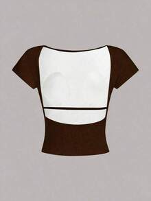 Camiseta corta con escote en la espalda, acolchada y ceñida, ideal para el verano - Café integral - Ver 8