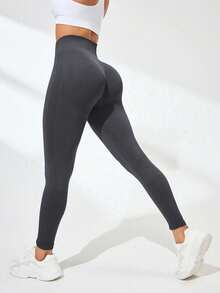 Women's Seamless High Waist Lifting Outdoor Fitness Leggings, Sports Yoga Tight Pants, High Elasticity Solid Color, Summer - Dark Grey - View 6
