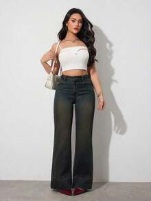 Tall Jeans de tiro alto, de pierna ancha y holgados, con bolsillos, versátiles, para uso casual en verano y primavera, elegantes para bodas y el Día de San Valentín - Azul - Ver 6