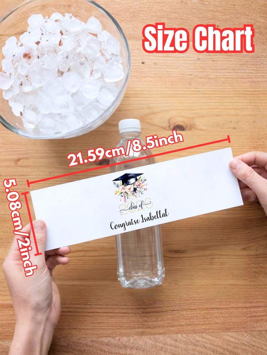 1/10/20/30个装,2026届毕业定制水瓶标签,个性化姓名贴纸,毕业派对礼品、毕业典礼装饰用不干胶标签,优雅花卉毕业帽设计,毕业派对用品 - 彩色 - 查看 1