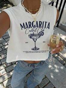 Camiseta de tirantes corta con cuello redondo y estampado de limones, adecuada para el verano - Blanco - Ver 6