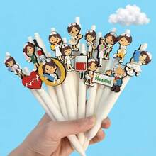 3/10pcs Nurse Doctor Theme PVC Soft Gel Pen Set - Random Styles , Multiple Medical Cartoon Designs, Durable Plastic Pens For Office And Hospital Use - Fun Gift For Medical Workers And Students, Exclusive Stationery For Nurses - Multicolor - View 3
