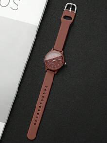 1 chiếc đồng hồ nữ silicon thạch anh, mặt số tối giản thời trang, đồng hồ đeo tay cổ điển thanh lịch. - màu nâu - Xem 8