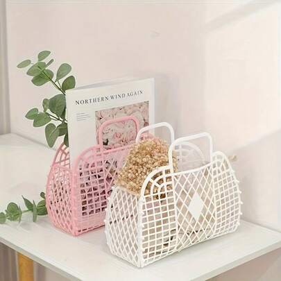 6 Pcs Jelly Tote Bags Plastic Easter Baskets For Egg Hunting, Wedding, Beach Gifts, Spring Party Favor Bags (Blue, Pink, Green, White)