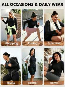 Plus Size Women Long Sleeve T Shirts Fall Fashion Basic Workout Crop Top Slim Fitted Basic Tee,Soft Stretchy Underscrub,Business & Going Out - Black - View 7