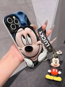 Disney Mickey Mouse Clubhouse Phone Case : 3D Fluffy Pattern Border Protector Phone Soft Phone Case With A Free Cute Mickey Bracelet Chain Lanyard, Mickey, Minnie, Goofy, Donald Duck, Daisy Duck, Pluto, For Apple 17 Promax 17 Pro 16 15 14 13 12 11 Pro Max XS Max X XR Soft Cover Summer Phone Case - 白色 - 查看 6