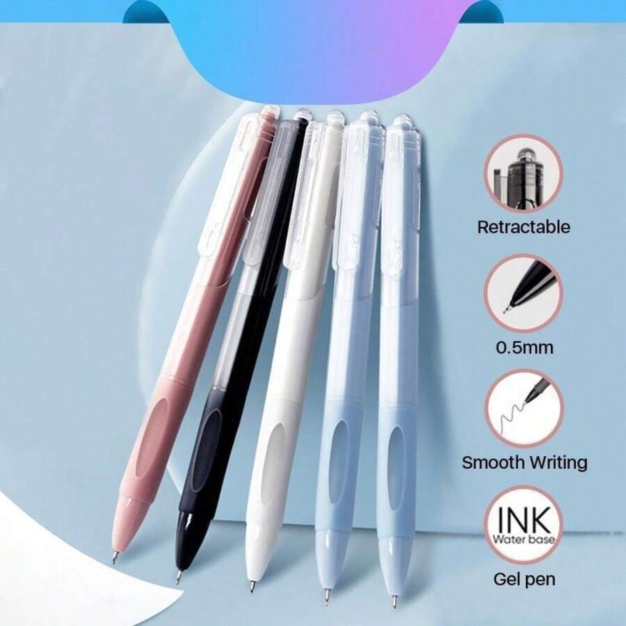5pcs/Set Morandi Retractable Ballpoint Pens, High Quality 0.5mm Exam Pens With Quick-Drying Ink, School Supplies, Back To School Essential (Random Color) - 5pcs Random - View 1