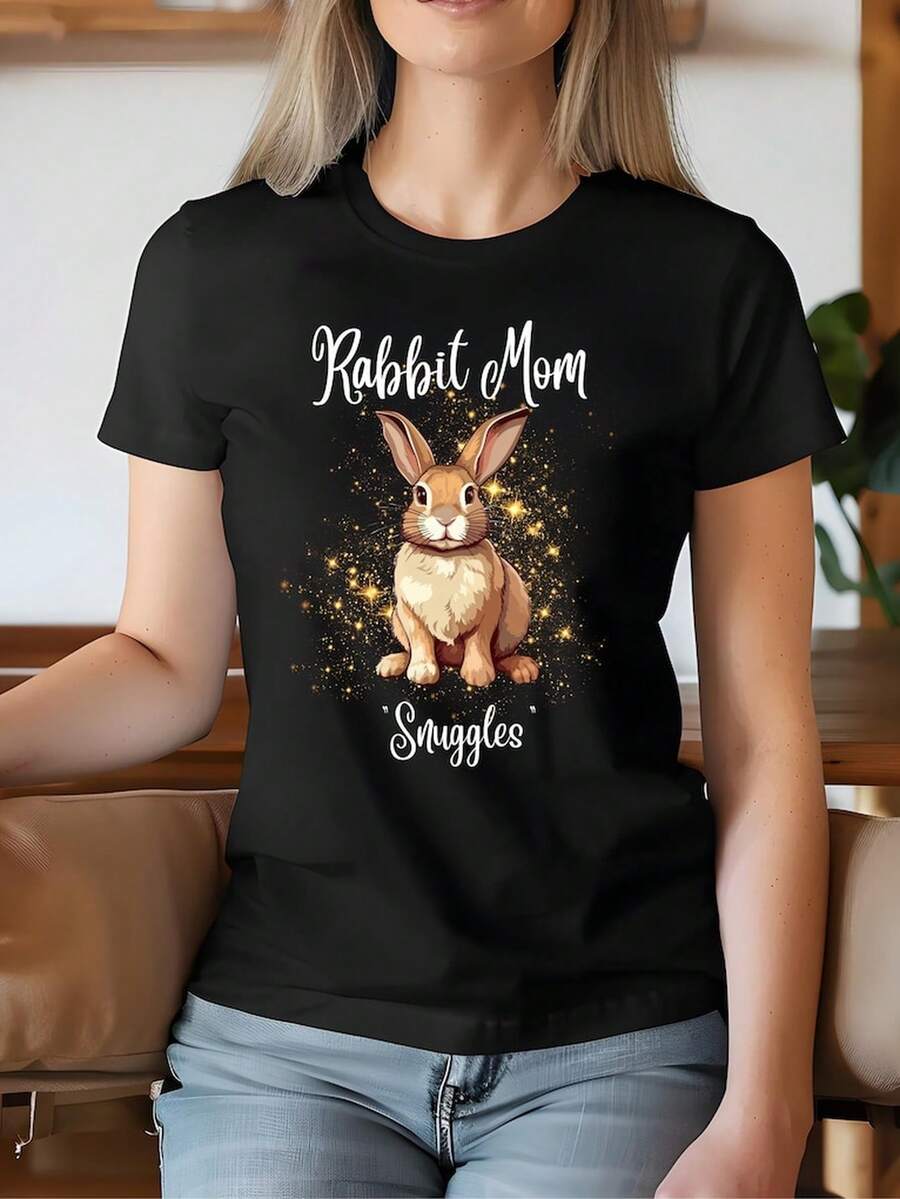PerS1onalized Rabbit Mom Or Dad Graphic UniS1ex Heavy Cotton T1EE, Animal Lover Gift, Easter S1Hirt, Nature Enthusiast, Rabbit Lover. - Black - View 1