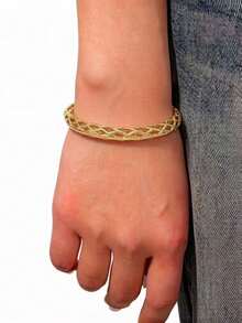 1pc Fashionable Minimalist Gold Hollow Spring Bracelet For Women, Suitable For Daily, Party, Banquet, Vacation Outfit Matching - Yellow Gold - View 4