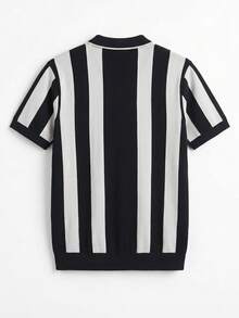 Áo polo nam kiểu dáng New Money Style cổ bẻ, khóa kéo nửa thân, sọc dọc đen trắng, dáng ôm. - màu đen - Xem 3
