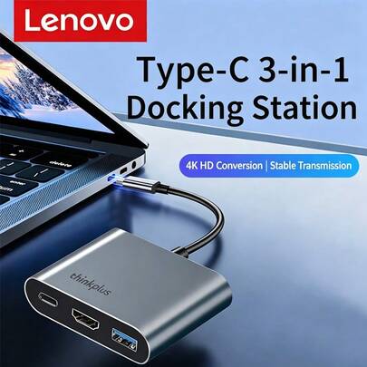 Lenovo LC02 Type-C 3-In-1 Expansion Dock, USB Splitter 3.0 Interface Converter, High-Speed Expansion Dock Charger Adapter, Compatible With Laptops, HDMI + USB 3.0 + PD 100W 3-In-1