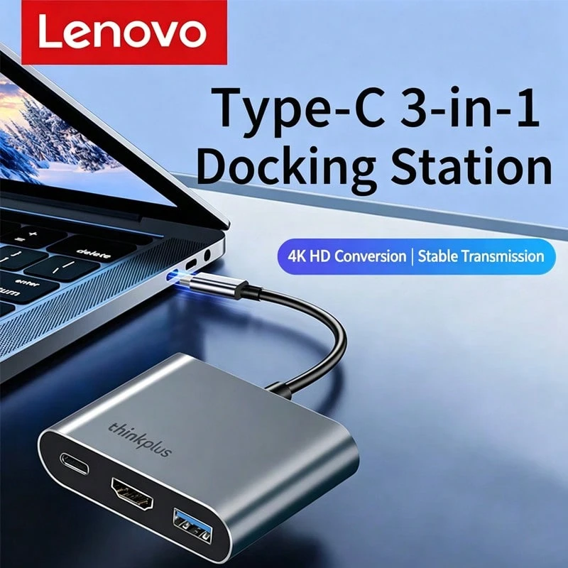 Lenovo LC02 Type-C 三合一擴充座 USB分線器3.0介面轉換器 高速擴充座充電器轉接頭 適用筆記本 HDMI+USB3.0+PD100W 3合1 - 查看 1