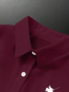 Camisa casual de manga larga, de corte holgado y de un solo abotonado con estampado de caballero para mujer - Burdeos - Ver 5