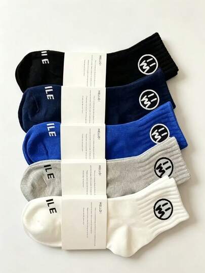 5 pares de calcetines deportivos multicolor para hombres, calcetines de corte bajo casuales resistentes a la humedad y los olores, estilo universitario, adecuados para primavera y otoño