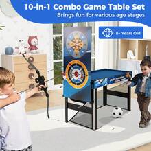 GOFLAME 10-In-1 Multi-Game Table For Home Game Room Friends & Family Combo Game Table Set With Table Tennis Basketball Football Hockey Archery Shooting Darts & Pinball Game - Blue - View 3
