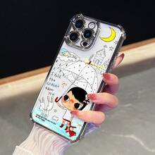 Funda para teléfono: Diseño de niña de dibujos animados con paraguas, compatible con 17, 16, 16e, 15, 14, 13, 12, 11, 11 Pro, X, XR, XS, 8, Plus, marco electrochapado, cubierta trasera suave transparente a prueba de caídas - Colores mezclados - Ver 4