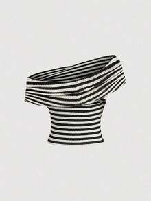 Set de 2 blusas casuales de unicolor de ajuste ceñido que se pueden usar de 3 maneras para mujeres - Blanco y Negro - Ver 5